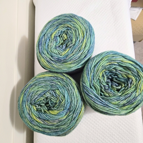Caron Blossom Cakes Yarn Tidepool Green Blue Cotton Acrylic 3 Ct Knit Crochet - Picture 2 of 5